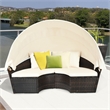 Pemberly Row Patio Rattan Daybed Cushioned Sofa Top Canopy Brown