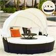 Pemberly Row Patio Rattan Daybed Cushioned Sofa Top Canopy Brown