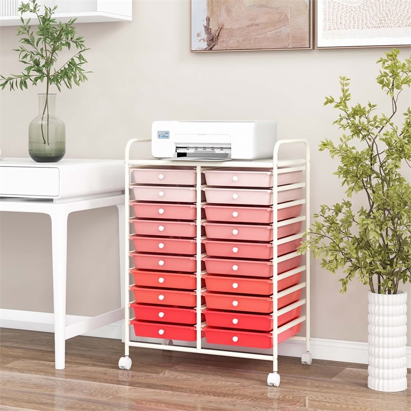 Pemberly Row 20 Drawers Rolling Cart Storage Studio Organizer Bins Pink