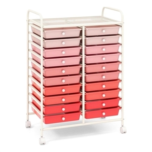 Pemberly Row 20 Drawers Rolling Cart Storage Studio Organizer Bins Pink