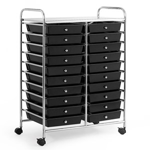 Pemberly Row 20 Drawers Rolling Cart Storage Studio Organizer Bins Black