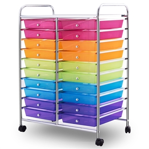 Pemberly Row 20 Drawers Rolling Cart Storage Studio Organizer Bins Colorful