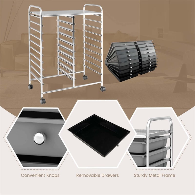 Pemberly Row 20 Drawers Rolling Cart Storage Studio Organizer Bins Gray