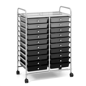 Pemberly Row 20 Drawers Rolling Cart Storage Studio Organizer Bins Gray