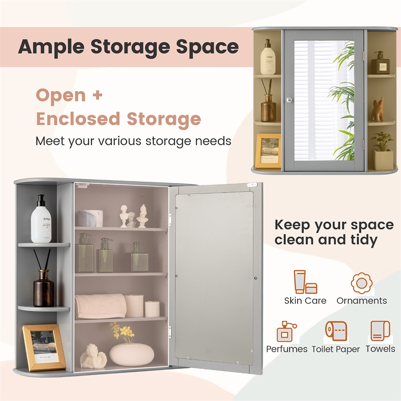 Pemberly Row Mount Wall Surface Bathroom Storage Cabinet Mirror Gray