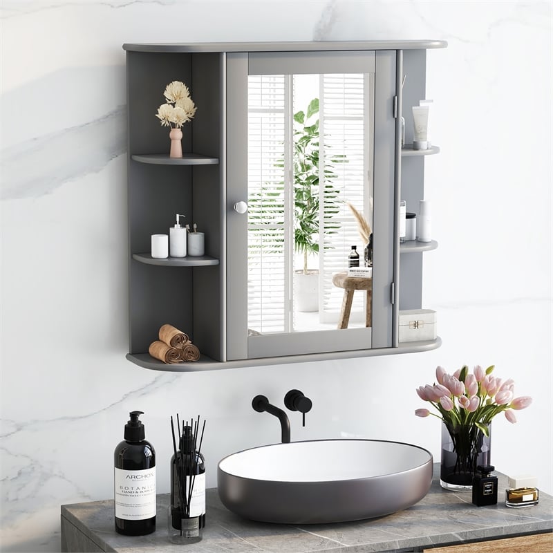 Pemberly Row Mount Wall Surface Bathroom Storage Cabinet Mirror Gray