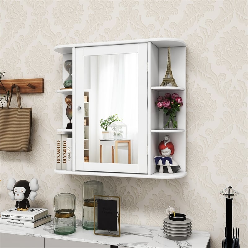 Pemberly Row Mount Wall Surface Bathroom Storage Cabinet Mirror White