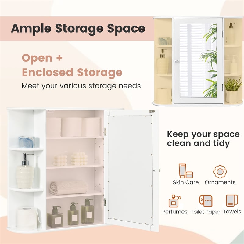 Pemberly Row Mount Wall Surface Bathroom Storage Cabinet Mirror White