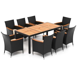 Pemberly Row Contemporary 9 PCS Patio Dining Set w/Umbrella Hole Brown