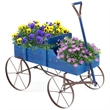 Pemberly Row Garden Plant Planter Wooden Wagon Planter W/ Wheel Blue