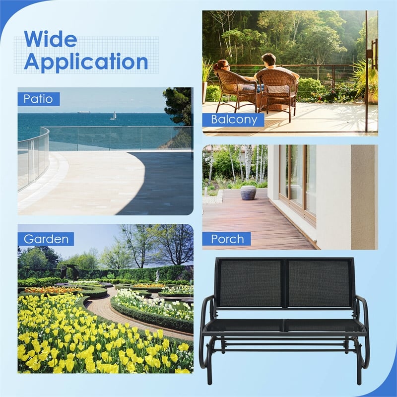 Pemberly Row Patio Swing Glider Bench Loveseat Rocking Chair Black