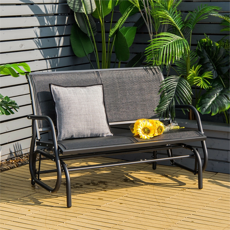 Pemberly Row Patio Swing Glider Bench Loveseat Rocking Chair Black