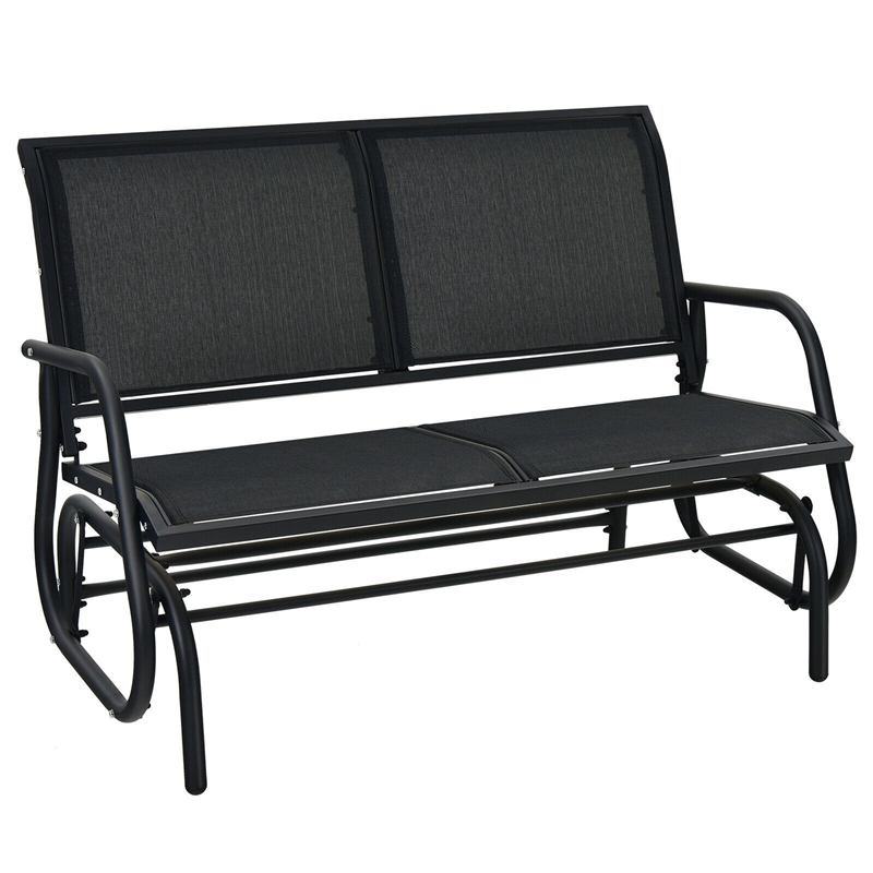 Pemberly Row Patio Swing Glider Bench Loveseat Rocking Chair Black