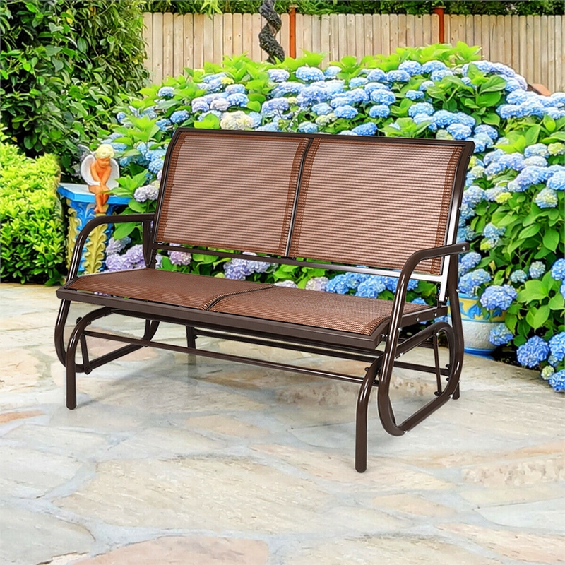 Pemberly Row Patio Swing Glider Bench Loveseat Rocking Chair Brown