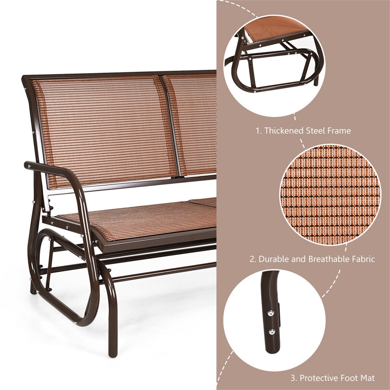 Pemberly Row Patio Swing Glider Bench Loveseat Rocking Chair Brown