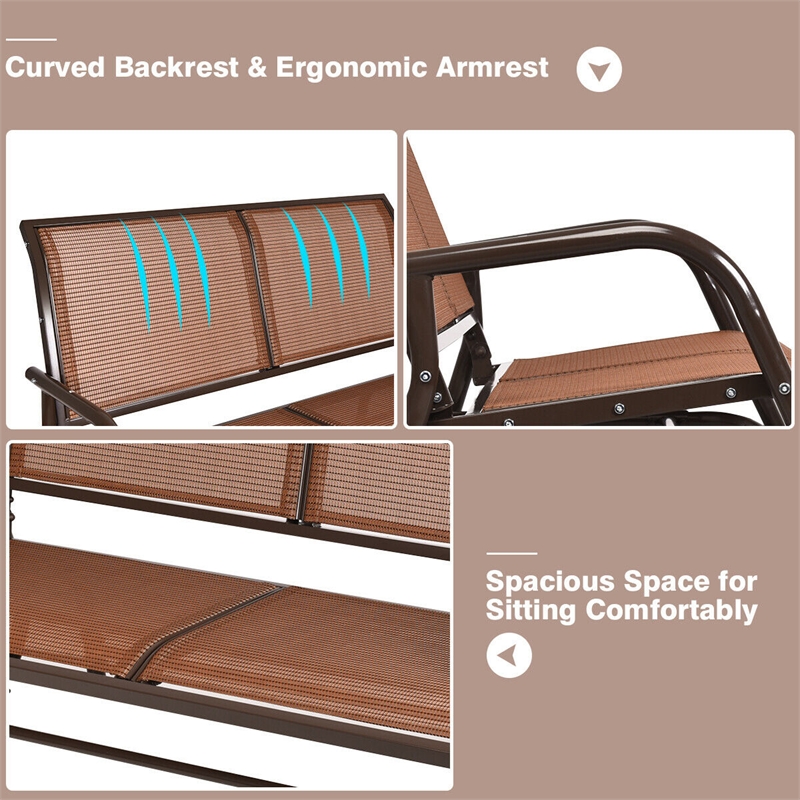 Pemberly Row Patio Swing Glider Bench Loveseat Rocking Chair Brown