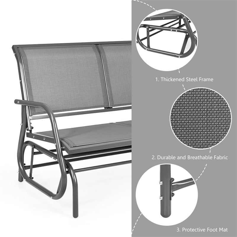 Pemberly Row Patio Swing Glider Bench Loveseat Rocking Chair Gray