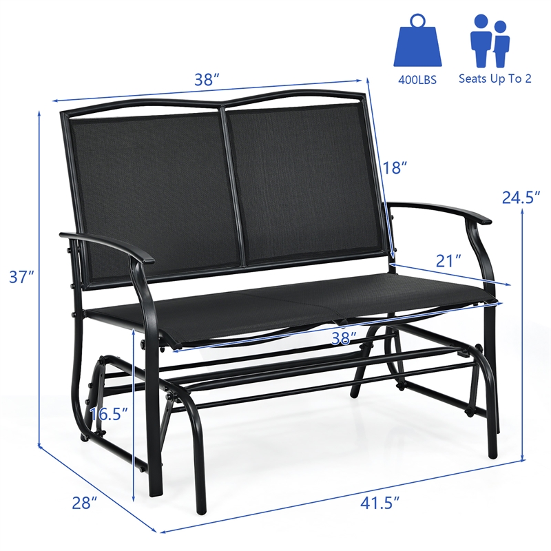 Pemberly Row Patio Glider Rocking Bench Double 2 Person Chair Black