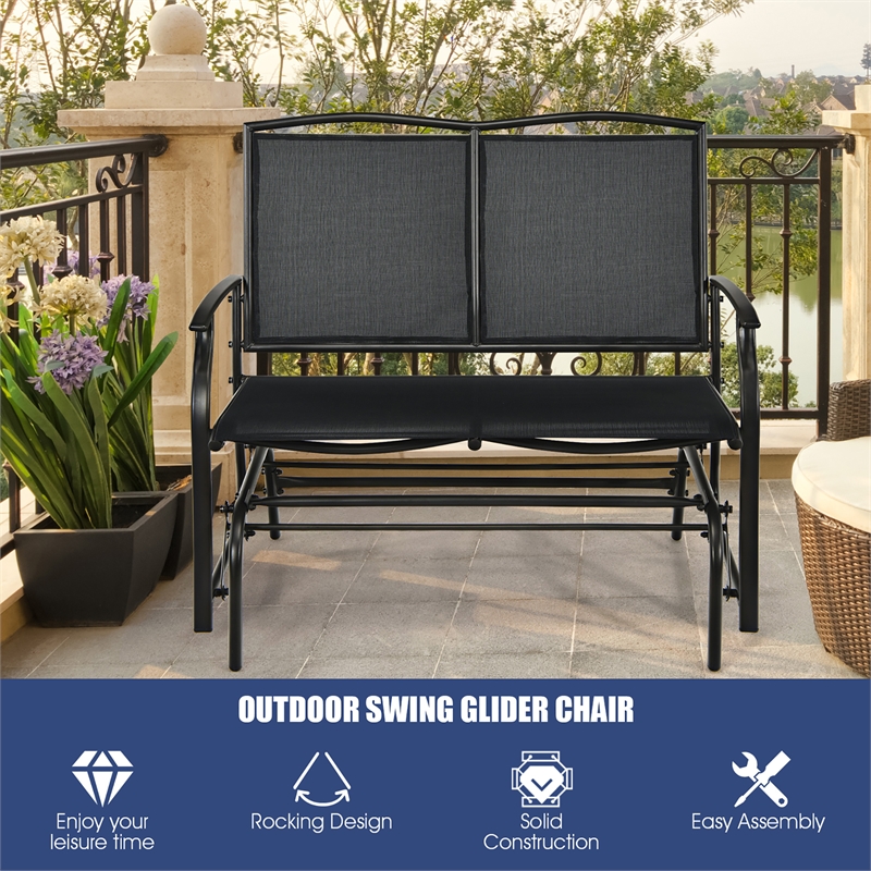 Pemberly Row Patio Glider Rocking Bench Double 2 Person Chair Black