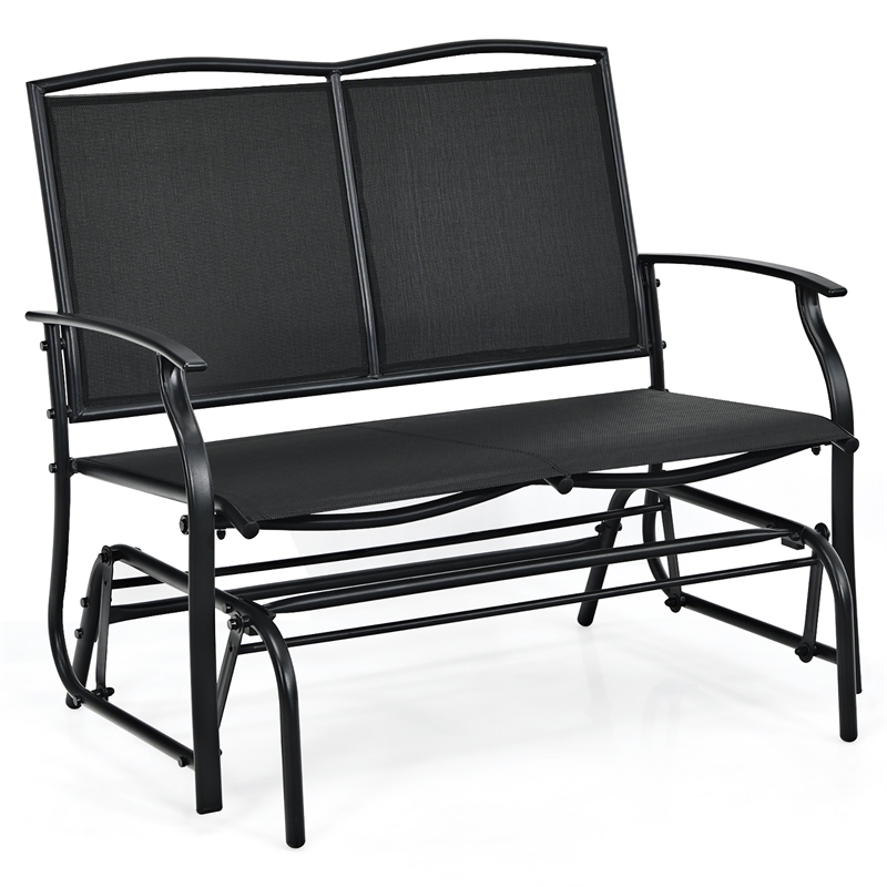 Pemberly Row Patio Glider Rocking Bench Double 2 Person Chair Black