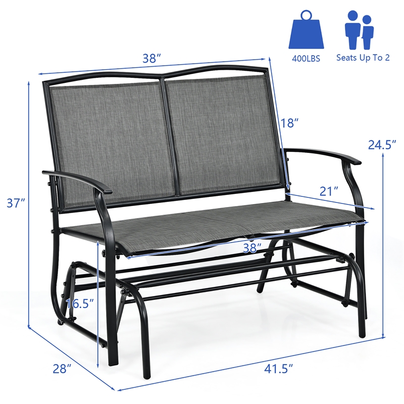 Pemberly Row Patio Glider Rocking Bench Double 2 Person Chair Gray