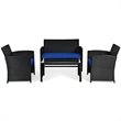 Pemberly Row 4PCS Patio Rattan Furniture Conversation Set Garden Navy