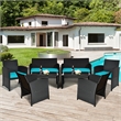 Pemberly Row 8PCS Patio Rattan Furniture Conversation Set Garden Turquoise