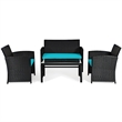 Pemberly Row 8PCS Patio Rattan Furniture Conversation Set Garden Turquoise