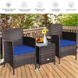 Pemberly Row Outdoor 3 PCS Rattan Wicker Furniture Sets Navy