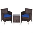 Pemberly Row Outdoor 3 PCS Rattan Wicker Furniture Sets Navy