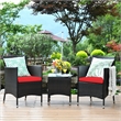 Pemberly Row Contemporary Outdoor 3 PCS Rattan Wicker Furniture Sets Red