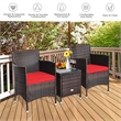 Pemberly Row Contemporary Outdoor 3 PCS Rattan Wicker Furniture Sets Red