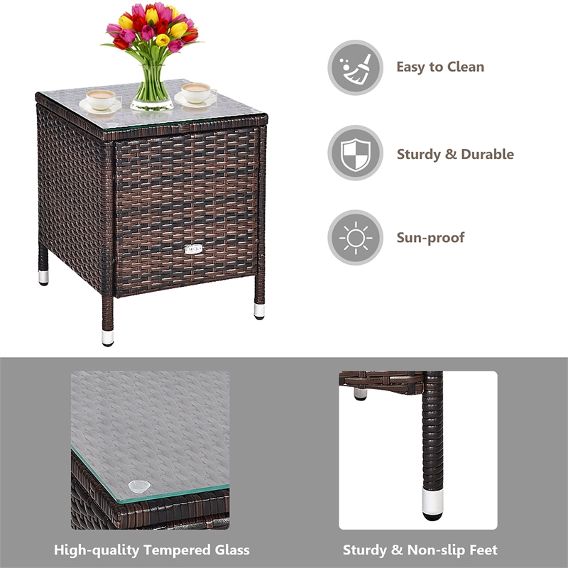 Pemberly Row Contemporary Outdoor 3 PCS Rattan Wicker Furniture Sets Red