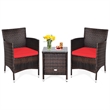 Pemberly Row Contemporary Outdoor 3 PCS Rattan Wicker Furniture Sets Red