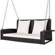 Pemberly Row 2 Person Patio Rattan Hanging Porch Swing Bench Chair Beige