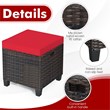 Pemberly Row 2PCS Patio Rattan Ottoman Cushioned Seat Foot Rest Red