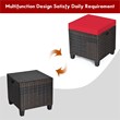 Pemberly Row 2PCS Patio Rattan Ottoman Cushioned Seat Foot Rest Red