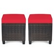 Pemberly Row 2PCS Patio Rattan Ottoman Cushioned Seat Foot Rest Red