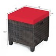 Pemberly Row 2PCS Patio Rattan Ottoman Cushioned Seat Foot Rest Red