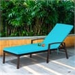 Pemberly Row Patio Rattan Lounge Chair Chaise Back Adjustable Turquoise