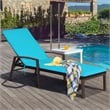 Pemberly Row Patio Rattan Lounge Chair Chaise Back Adjustable Turquoise