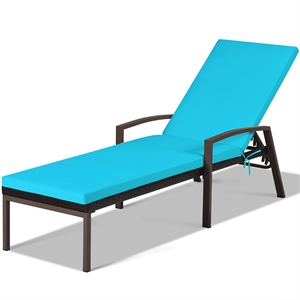 Pemberly Row Patio Rattan Lounge Chair Chaise Back Adjustable Turquoise