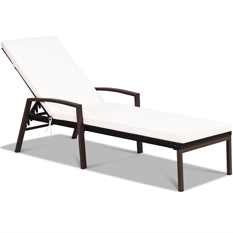Pemberly Row Patio Rattan Lounge Chair Chaise Back Adjustable Brown