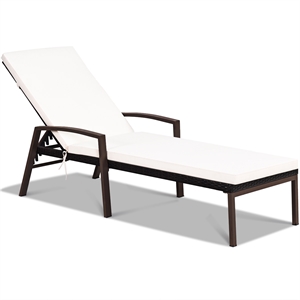 Pemberly Row Patio Rattan Lounge Chair Chaise Back Adjustable Brown