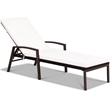 Pemberly Row Patio Rattan Lounge Chair Chaise Back Adjustable Brown