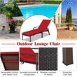 Pemberly Row Patio Rattan Lounge Chair Chaise Back Adjustable Red