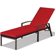 Pemberly Row Patio Rattan Lounge Chair Chaise Back Adjustable Red