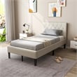 Pemberly Row Wooden Upholstered Bed Twin Size Button Tufted Beige