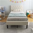 Pemberly Row Wooden Upholstered Bed Twin Size Button Tufted Beige