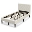 Pemberly Row Wooden Upholstered Bed Twin Size Button Tufted Beige